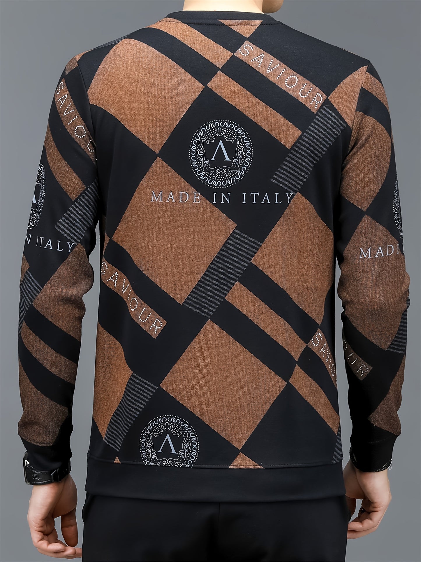 Men's Letters & Blocks Print Sweatshirt, Casual Trendy Long Sleeve Pullover As Gift