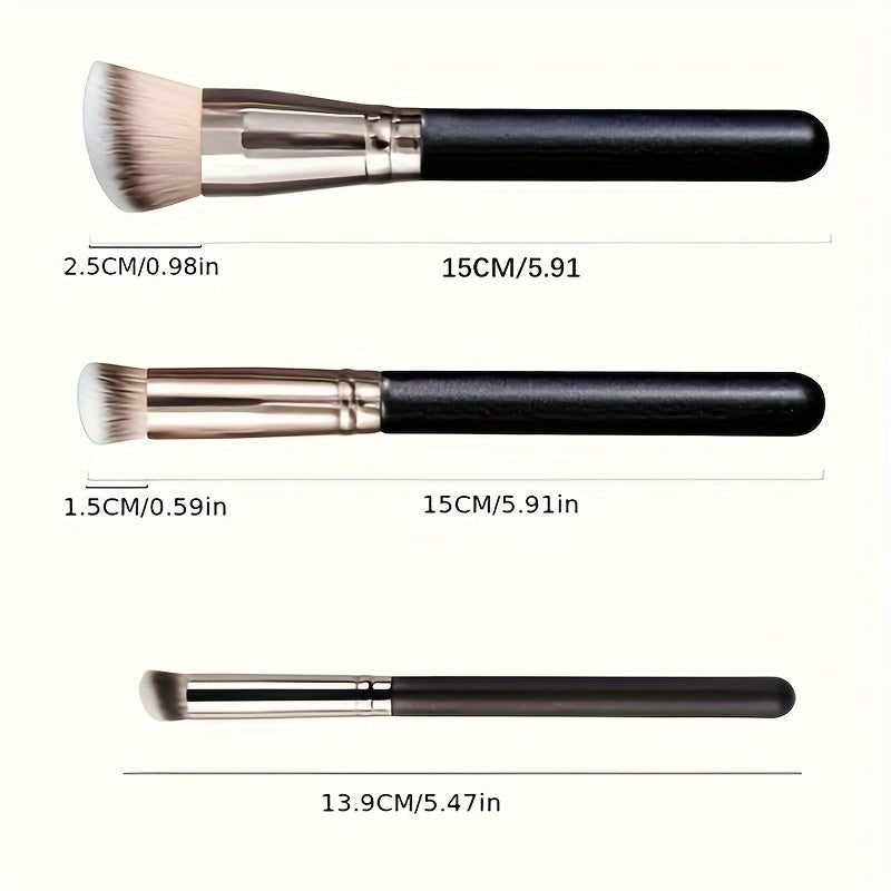 3-Piece Makeup Brush Set, Soft Bristle Foundation & Concealer Brushes, Cosmetic Tools For Quick Application & Blending