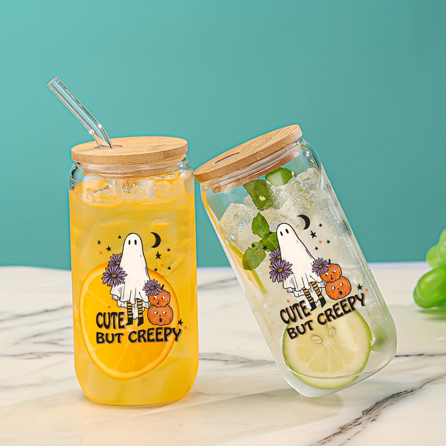 Cute But Creepy 16oz Glass Tumbler with Bamboo Lid & Straw - UV-Printed, Washable, Ideal for Iced Coffee, Juice & Milk - Perfect Gift for Birthdays, Halloween & Christmas