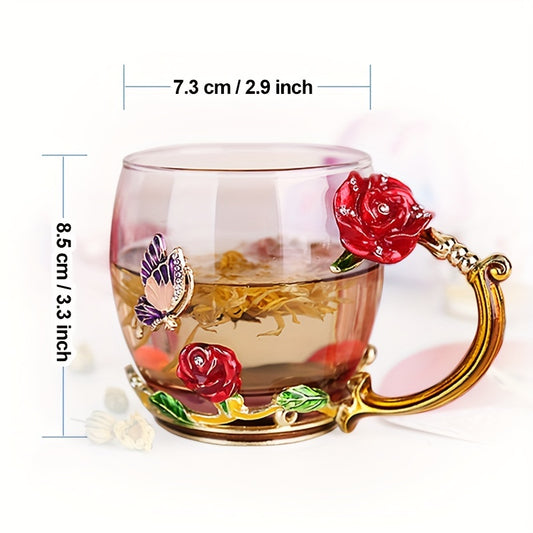 1pc, Glass Mug With Floral Design, , Reusable Clear Glass Cups For Espresso, Cappuccino, Tea, Juice, And More, Perfect Holiday Gift, Birthday Gift, Household Gadgets