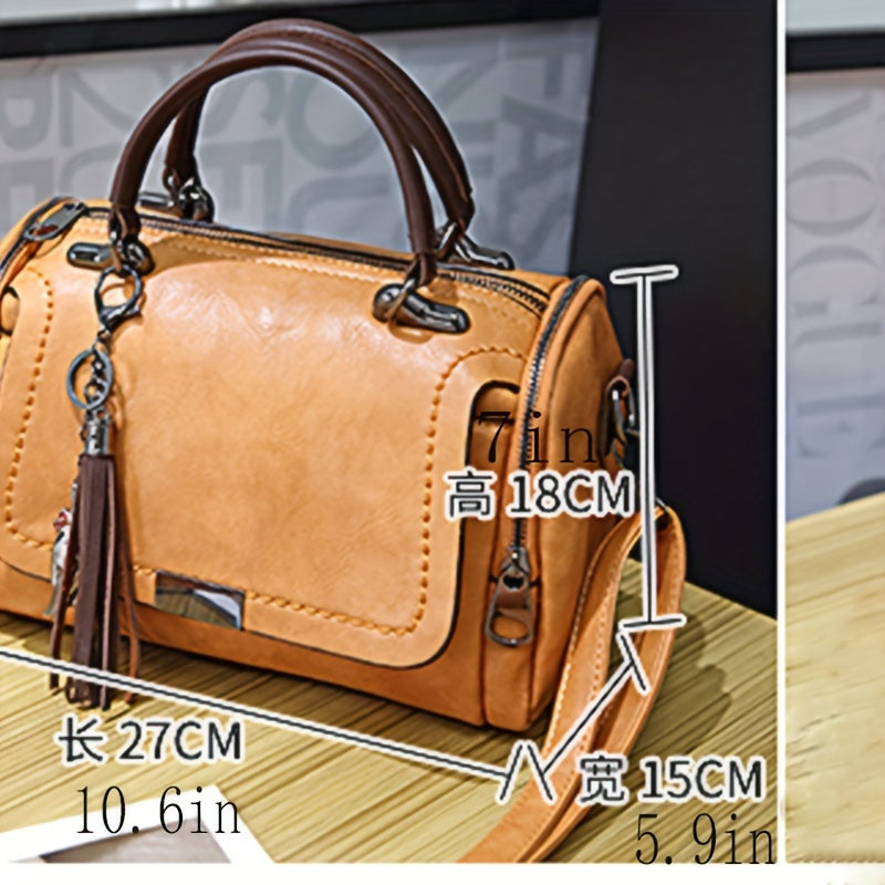 Vintage Top Handle Boston Bag, Retro Crossbody Bag, Women's Fashion Handbag, Shoulder Bag & Purse