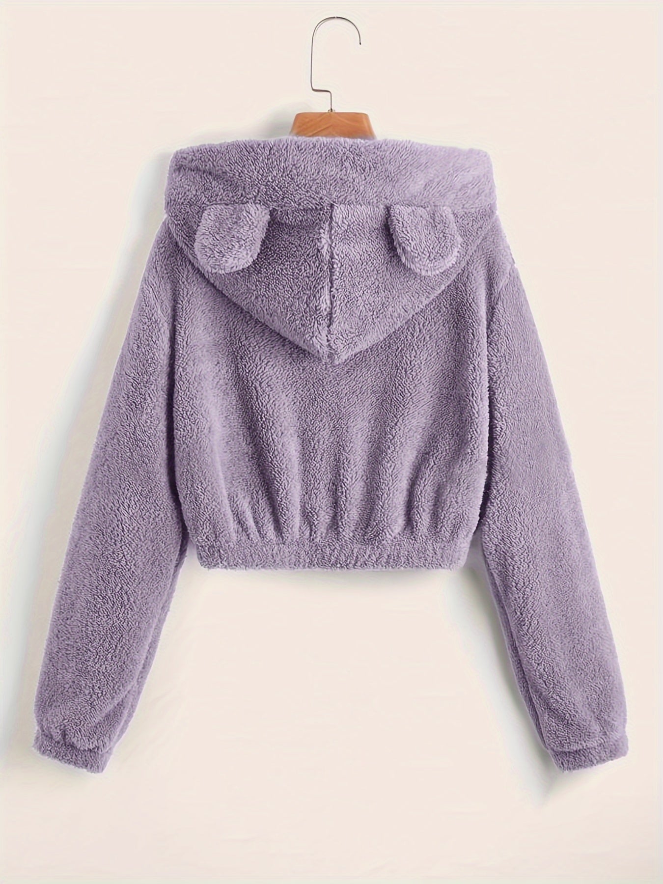 Women's Fashion Hoodie with 3D Ear Design, Long Sleeve, Solid Color, Casual Style, Polyester Knit Fabric, Autumn/Winter Season