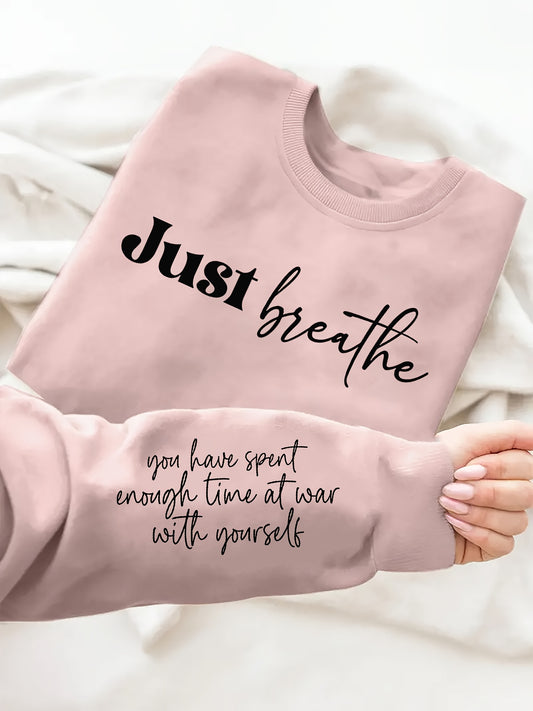 Women's Casual Letter Print Sweatshirt - Crew Neck, Long Sleeve, Polyester Blend, Machine Washable - Perfect for Spring & Fall