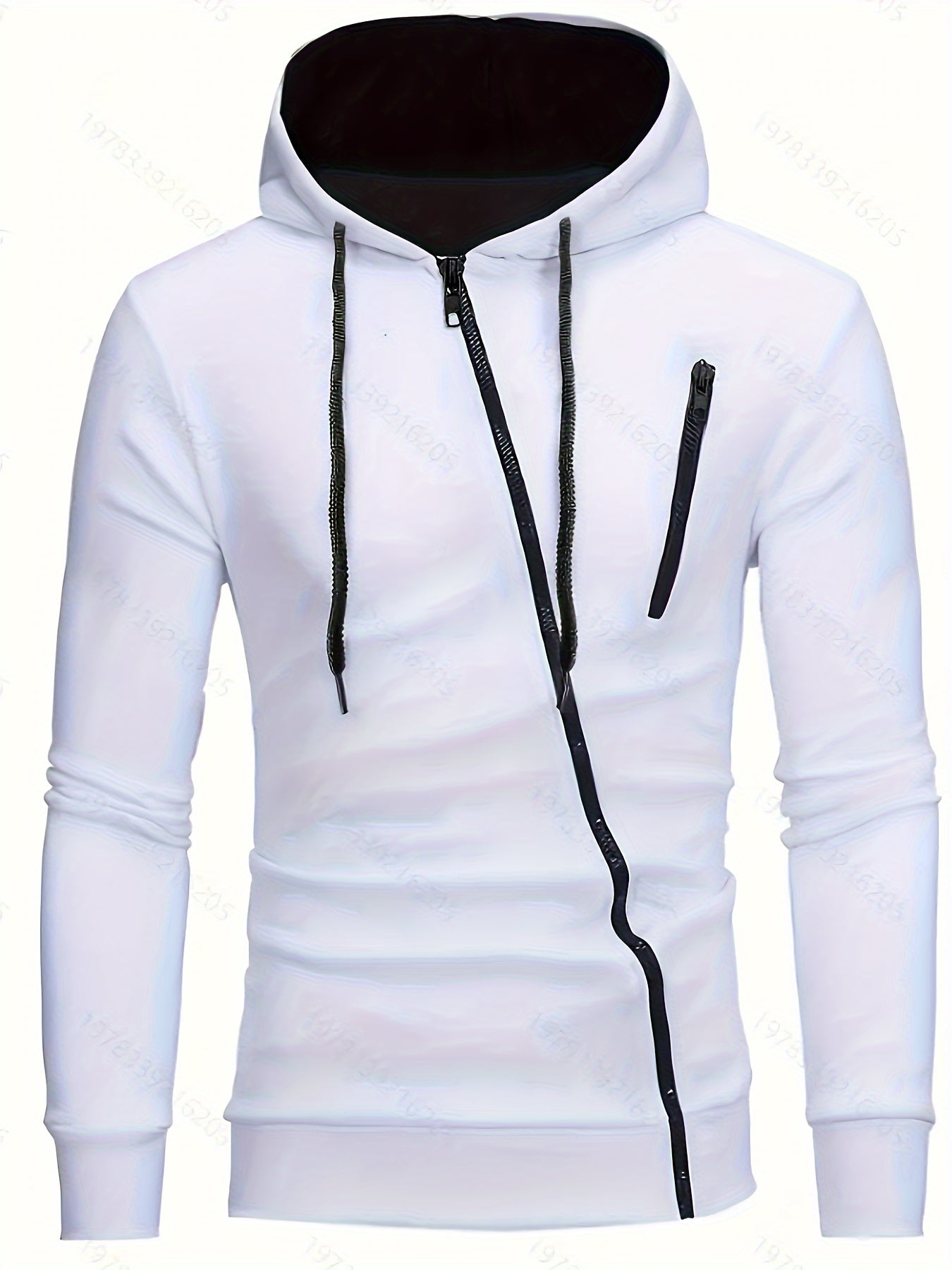 Men's Stylish Zip-up Hoodie With Pockets, Trendy Comfy Sweatshirt With Slant Zipper For Spring And Autumn