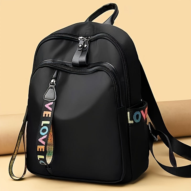 Nylon Casual Backpack with Adjustable Shoulder Strap, Lightweight Alphabet Design, Machine Washable, Zippered Closure, Polyester Lined, Multipurpose Daypack for Going Out
