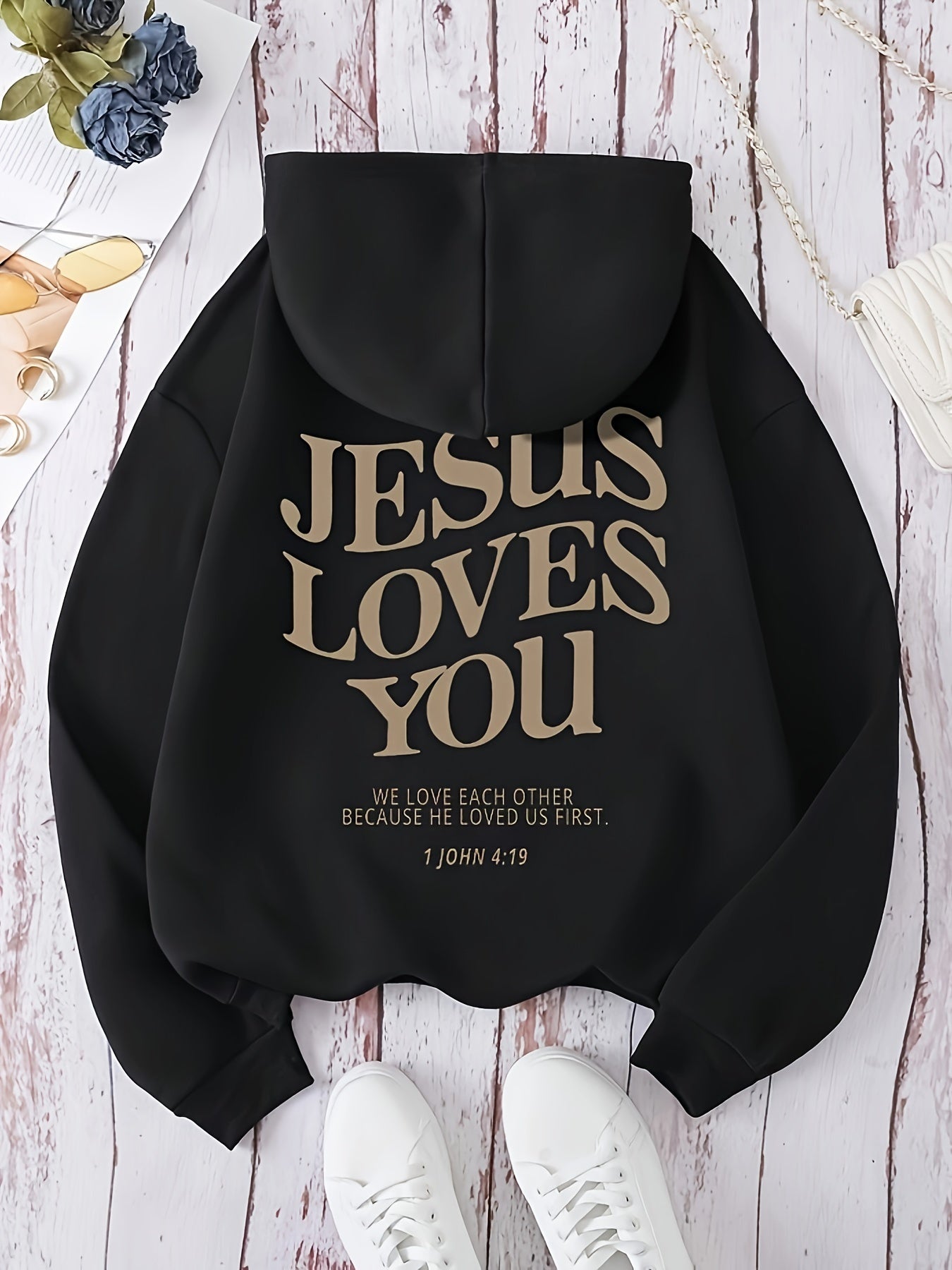 Letter Print Kangaroo Pocket Hoodie, Drawstring Casual Hooded Sweatshirt For Winter & Fall, Women's Clothing