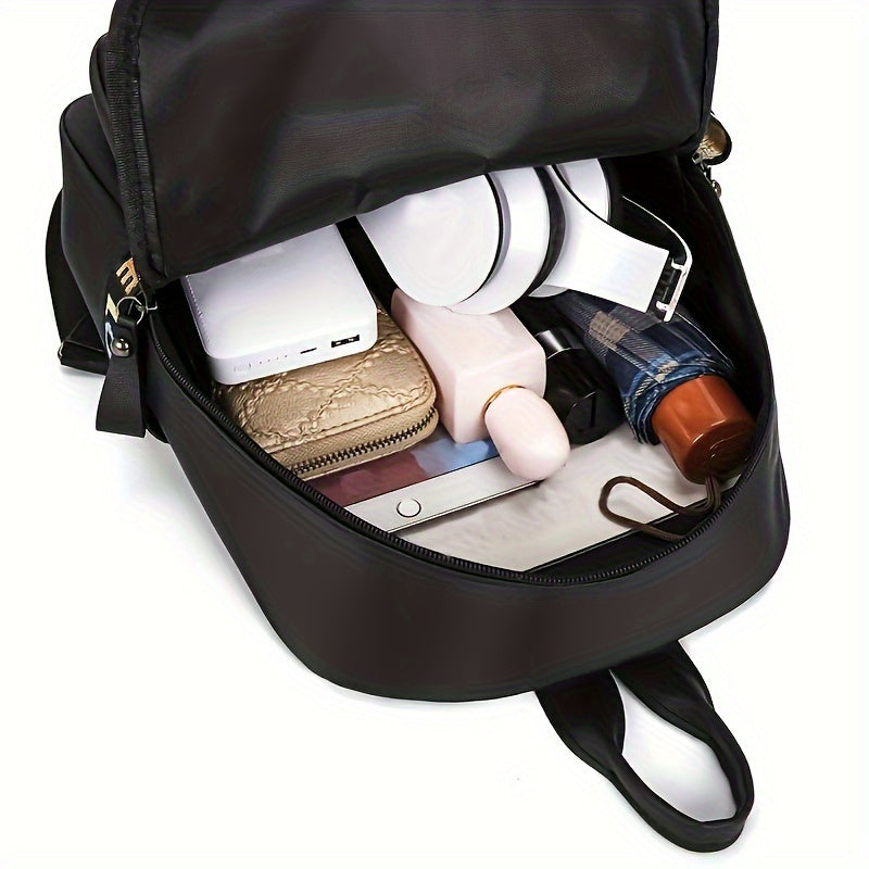 Nylon Casual Daypack with Alphabet Accents, Zip Closure, Machine Washable, Adjustable Shoulder Strap, Lightweight Design, Durable Polyester-Lined Interior for Daily Outings