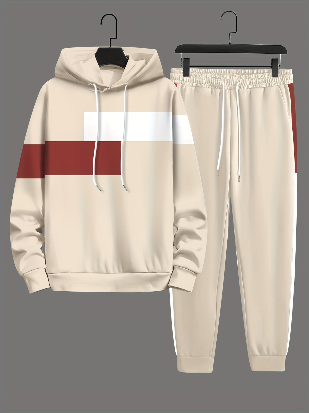 2-piece Color Block Men's Casual Tracksuit Set, Casual Long Sleeve Drawstring Hoodie And Jogging Pants Set For Gym Workout Running, Spring And Autumn