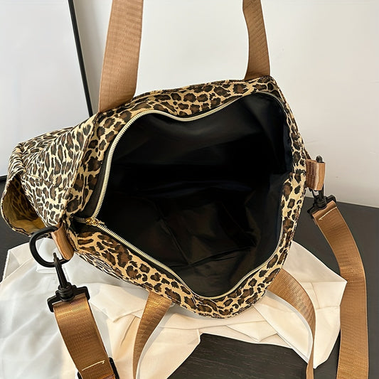 Women's European And American Style Leopard Print Tote Bag, Large Capacity Multifunctional Shoulder Bag, Shopping Tote Bag, Suitable For Daily Commuting And Travel