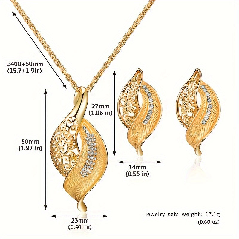 Hollow Out Leaf Shaped Rhinestone Necklace Earrings Jewelry Set For Men, Ideal choice for Gifts