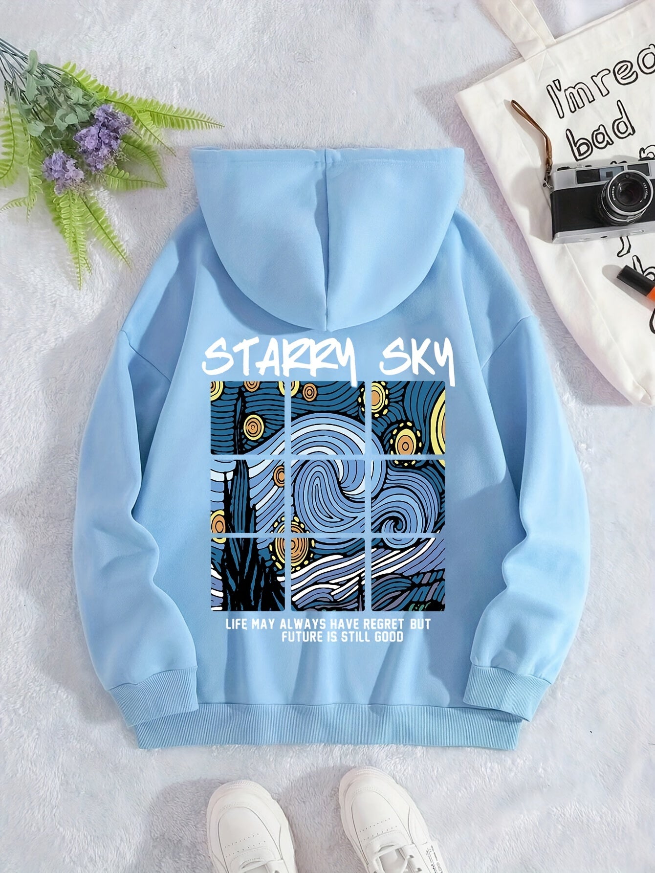 Drawing Print Kangaroo Pocket Hoodie, Drawstring Casual Hooded Sweatshirt For Winter & Fall, Women's Clothing