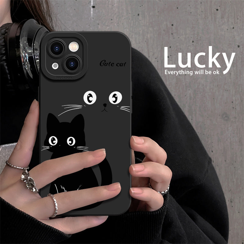 Black cute cat for iPhone 16 Pro Max/15/14 PLUS/13/12/11 phone case, shock-absorbing, anti-slip, lightweight, new fashion trend design, Men's and Women's protective high-quality Air Cushion protective case soft shell