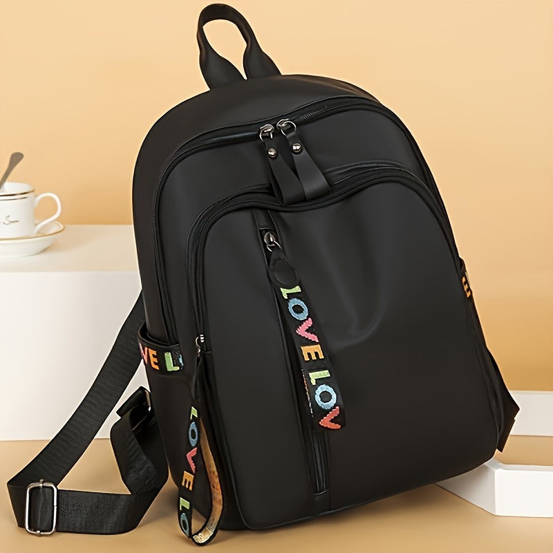 Nylon Casual Daypack with Alphabet Accents, Zip Closure, Machine Washable, Adjustable Shoulder Strap, Lightweight Design, Durable Polyester-Lined Interior for Daily Outings