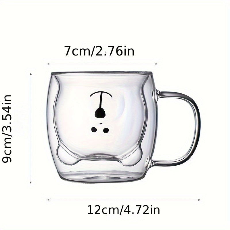 1pc Hand Wash Only Double-Walled Glass Bear Mug - Insulated for Hot/Cold Drinks, Lead-Free, Food Safe Glassware for Coffee, Tea, Whiskey - Versatile Use, Reusable, Elegant Design