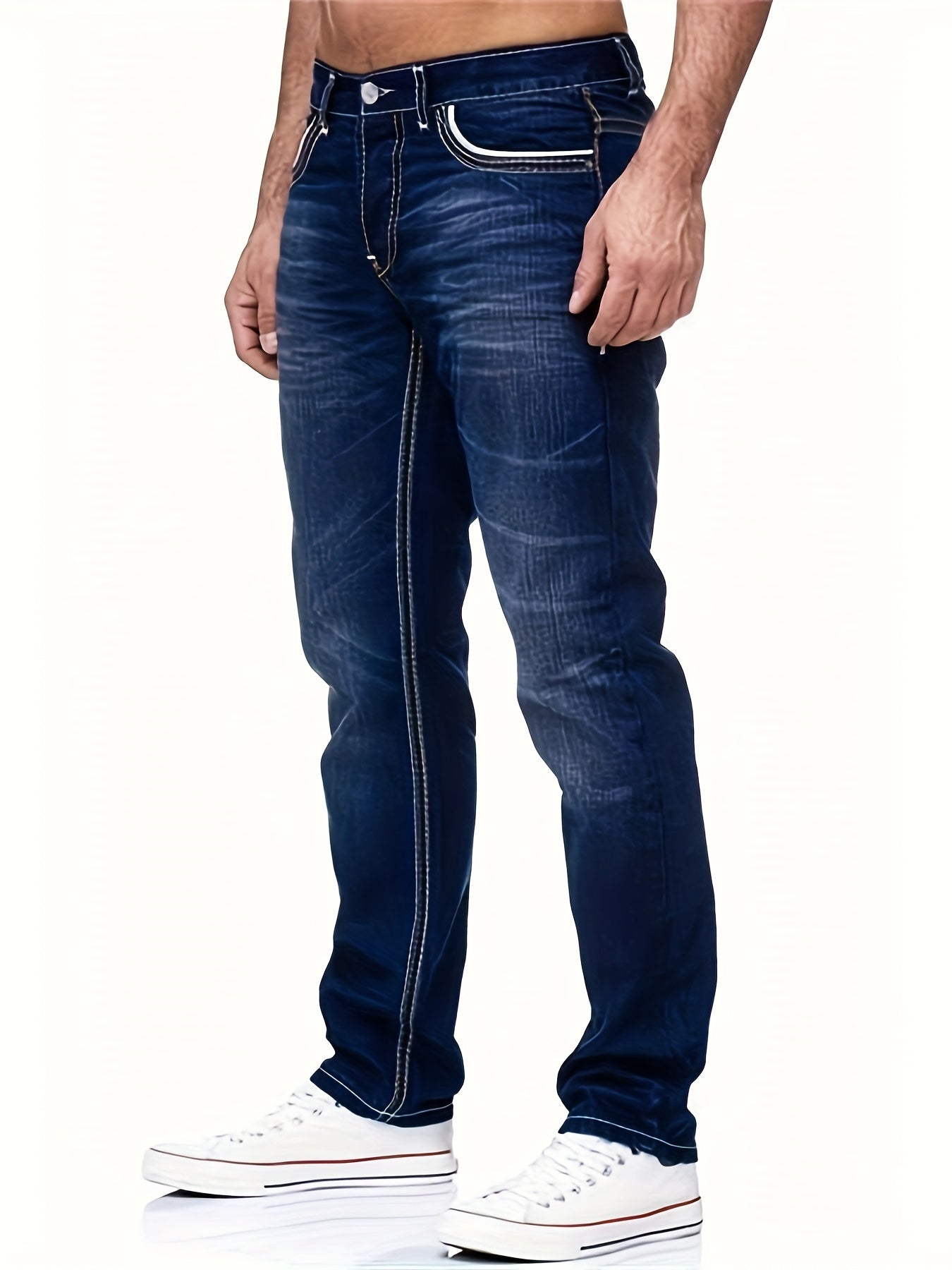 Men's Casual Classic Design Jeans, Chic Street Style High Stretch Jeans