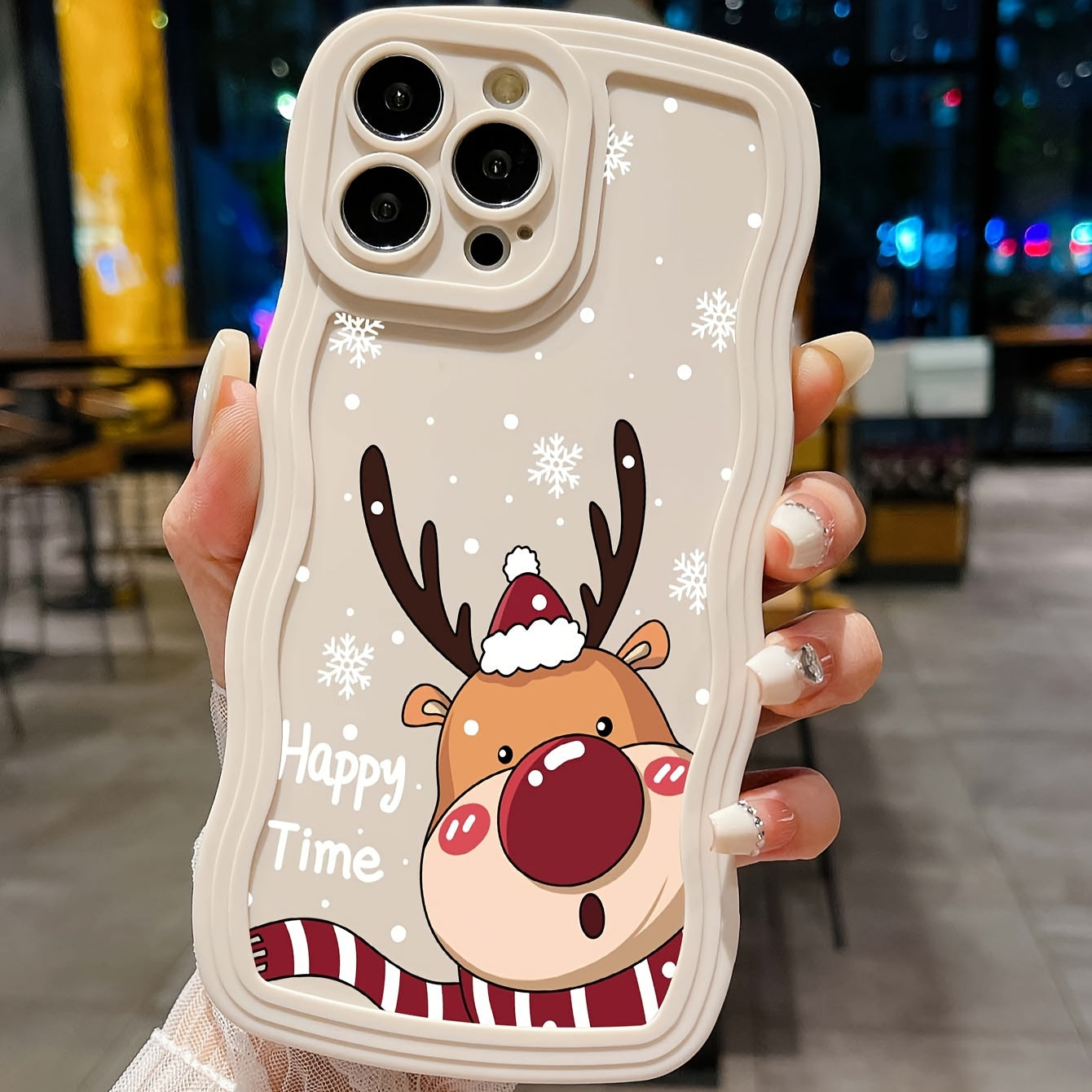 1pc Wave White Color Printing Christmas Fawn All-round Protection Mobile Phone Case Suitable for Iphone7 8 X XS XR 11 12 13 14 15 16 PRO PLUS PROMAX