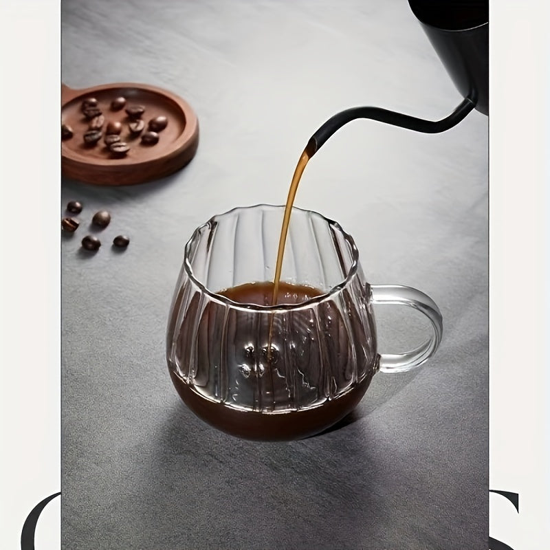 1pc Pumpkin Glass High Borosilicate Glass Heat-Resistant Hot Milk Teacup Cute Belly Vertical Stripes Cup Home Coffee Cup With Handle 380ml