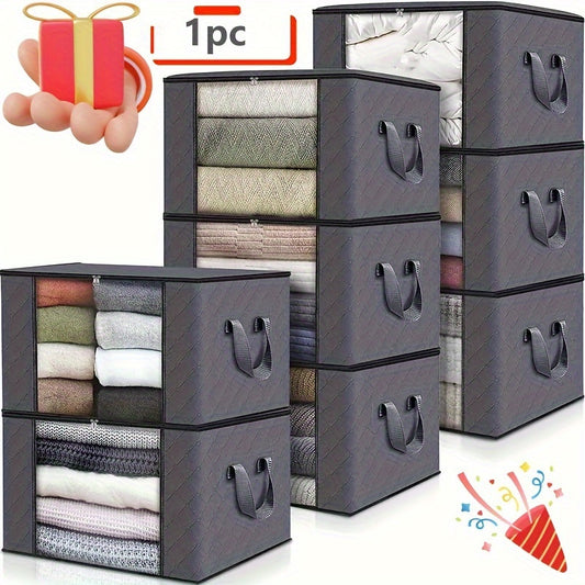 1pc Non-Woven Garment Storage Bag with Clear Window & Handles - Hand Washable Clothes Organizer for Bedroom, Home, Dorm - Capacity for 1 King Comforter, 6 Blankets, 35 Clothes