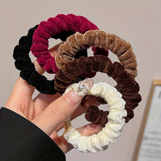 30/20/10/5pcs Velvet Hair Ties Set, Elegant & Simple Style, Non-Damaging, Stretchy Hair Bands, Assorted Colors (Red, Black, Beige, Coffee, Dark Brown), Hair Accessories for Hairstyling