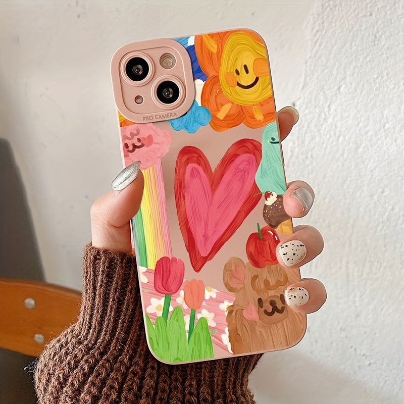 TF4832 Heart 021 (Love Flower, Bear, Rainbow, Apple, Ice Cream) Pink Lens Anti-fall Phone Case Title: Heart Pattern Graphic Pattern Anti-fall Phone Case For IPhone 14, 13, 12, 11 Pro Max, XS Max, X, XR, 8, 7, 6, 6S Mini, Plus