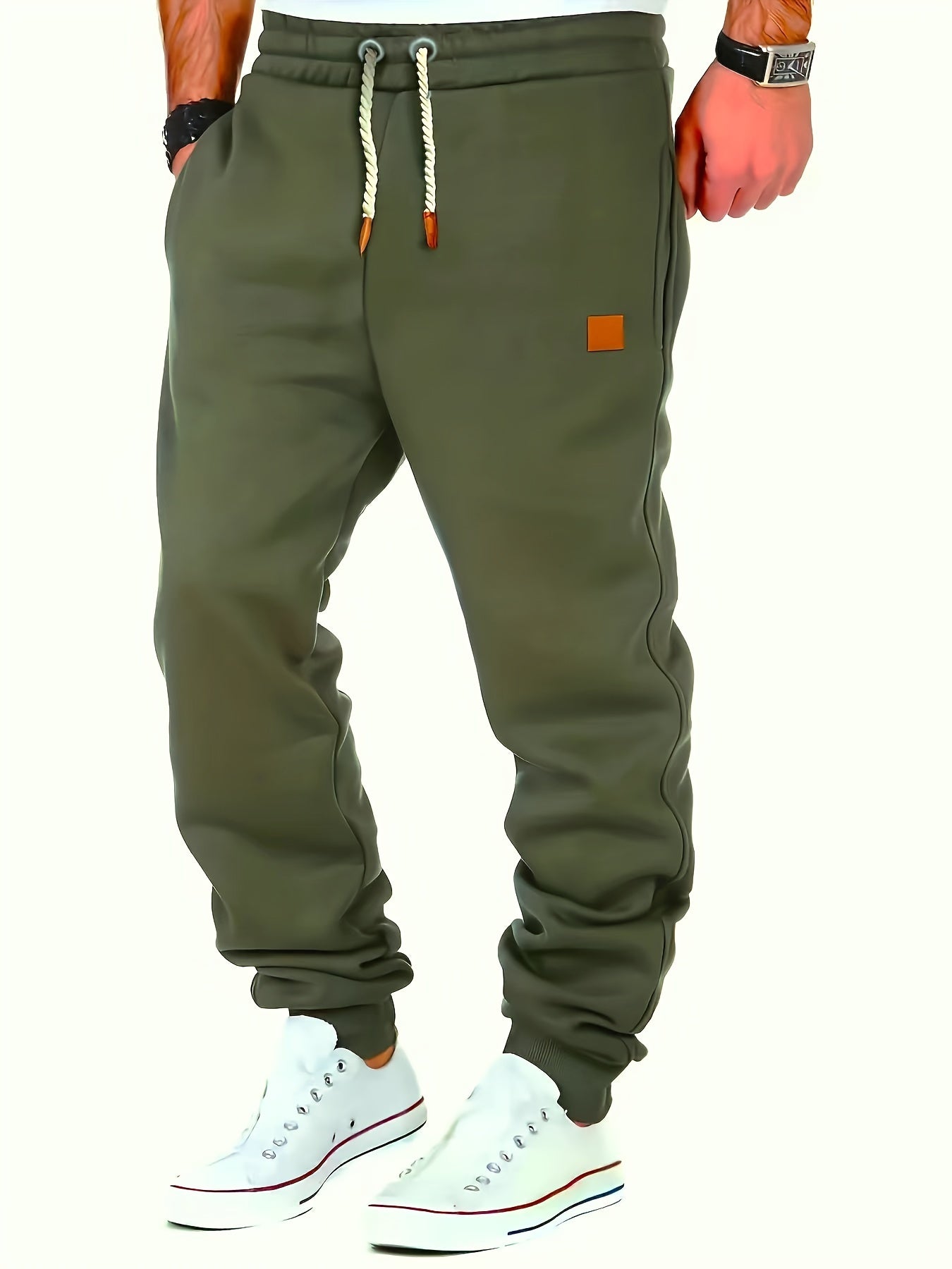 Men's Winter Sweatpants, Warm Thick Casual Joggers, Classic Design Athletic Pants, Sport Style With Pockets And Drawstring