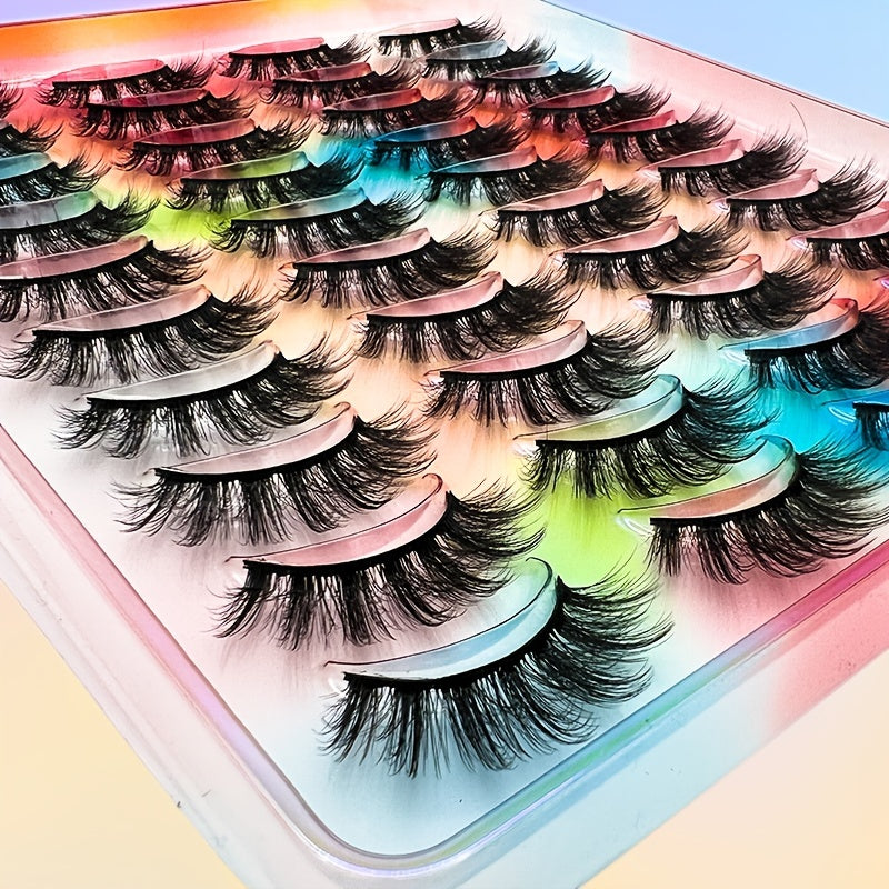 20 pairs Handmade Fluffy Wispy Cat Eye Faux Mink Lashes - Natural Look Volume Long Thick Fake Eyelashes Pack