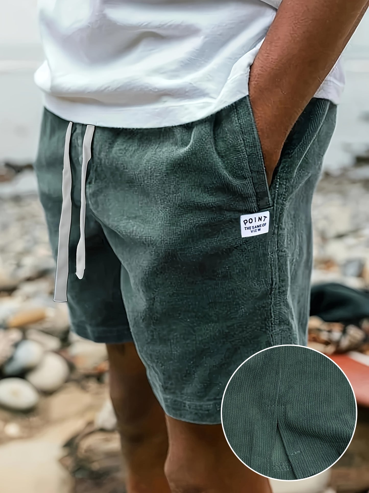 Pantaloncini corti in velluto a coste con etichetta da uomo, con coulisse, casual, eleganti e versatili per l'estate all'aperto