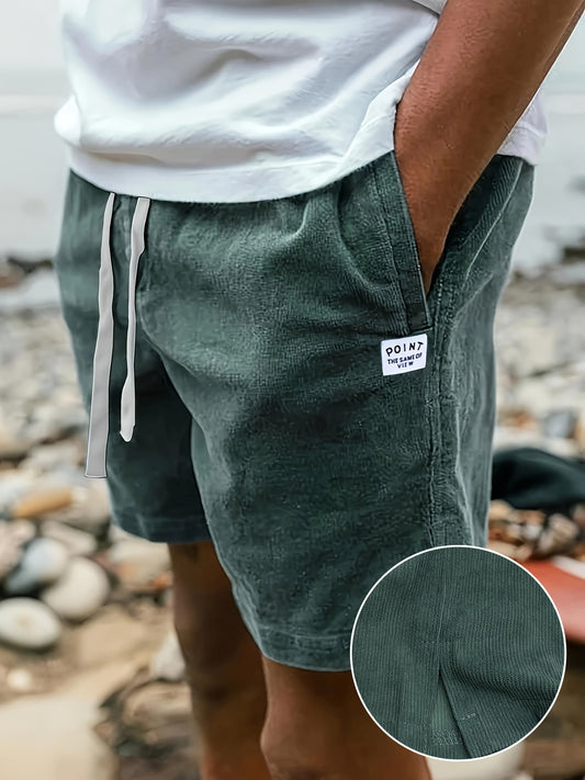 Pantaloncini corti in velluto a coste con etichetta da uomo, con coulisse, casual, eleganti e versatili per l'estate all'aperto