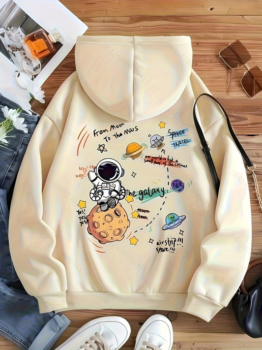 Graphic Print Hoodie, Drawstring Casual Hooded Sweatshirt For Winter & Fall, Women's Clothing