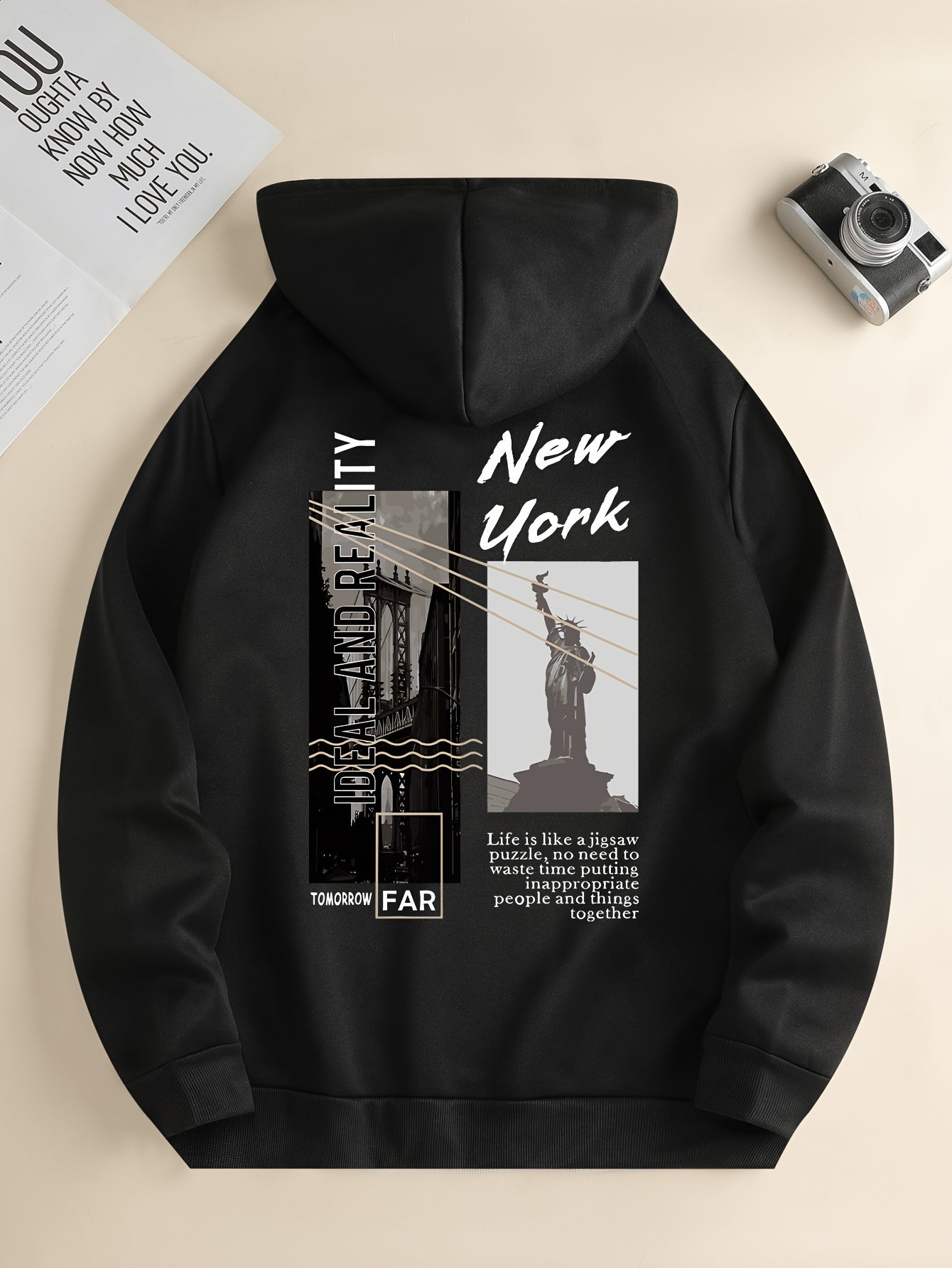 NEW YORK Print Hoodie, Cool Hoodies For Men, Men's Casual Pullover Hooded Sweatshirt With Kangaroo Pocket Streetwear For Winter Fall, As Gifts