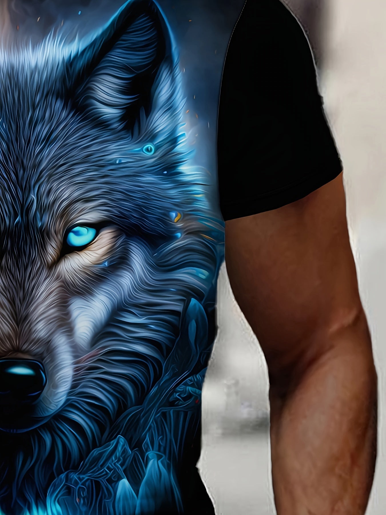 Men's Wolf Graphic Print T-shirt, Casual Short Sleeve Crew Neck Tee, Men's Clothing For Outdoor