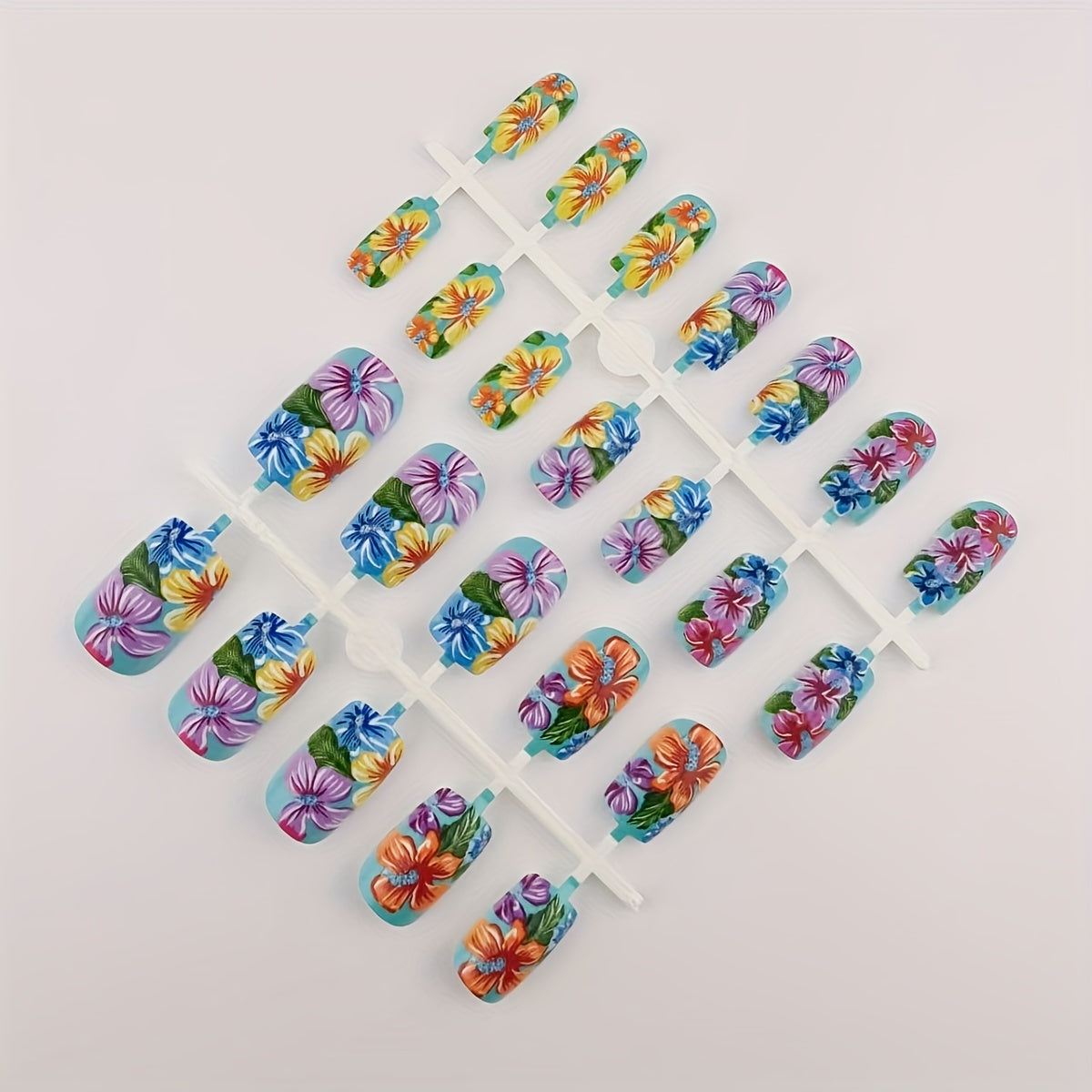 24pcs Set of Medium Square Press-On Nails with Colorful Floral Design - Glossy Finish, Reusable Fake Nails for Women & Girls - Perfect for Daily Wear, Parties & Holidays - Includes Jelly Adhesive & Nail File