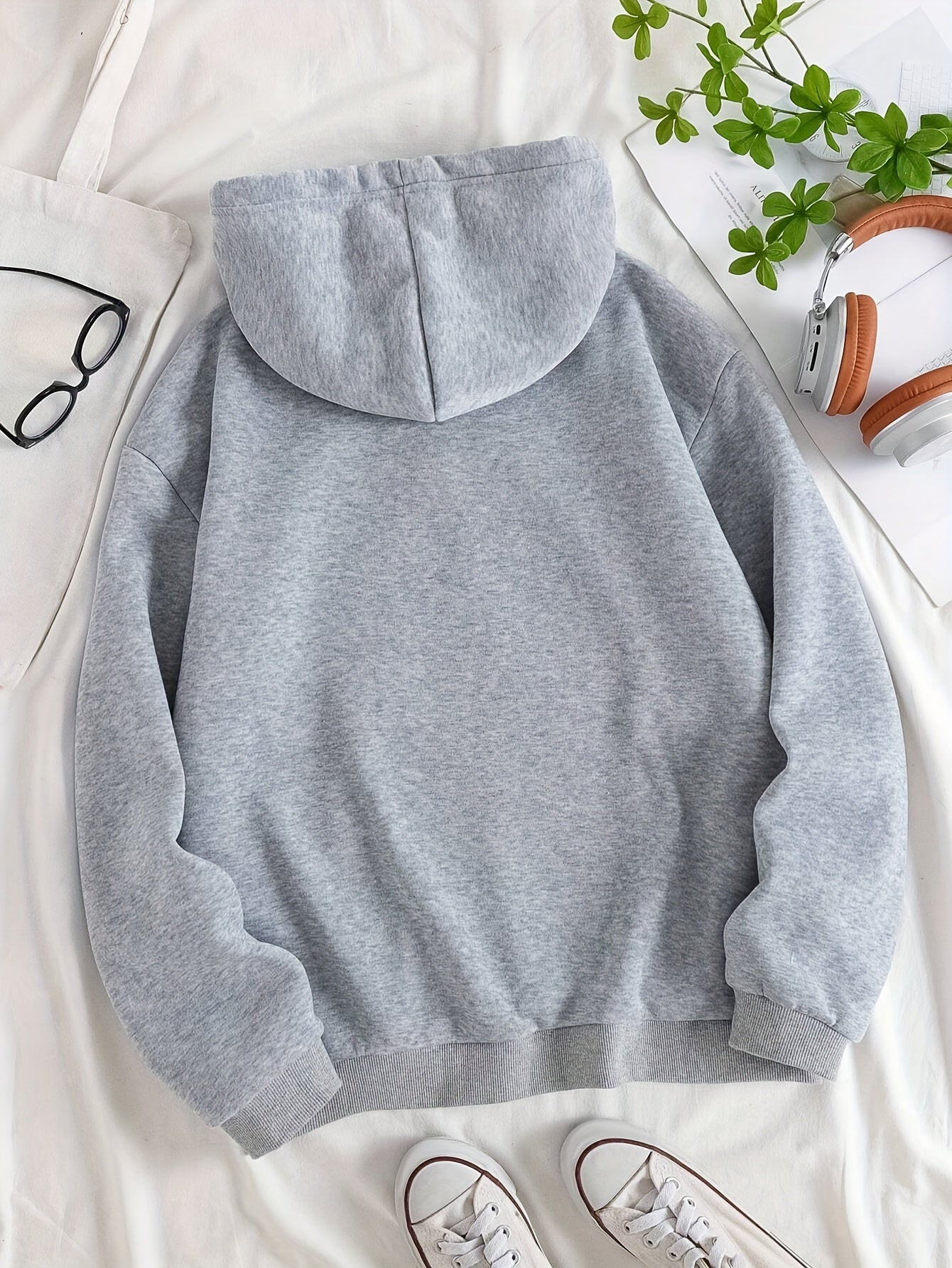 Women's Basic Solid Color Hoodie With Drawstring And Kangaroo Pocket, Plush Lined Warm Pullover - Casual Sportswear