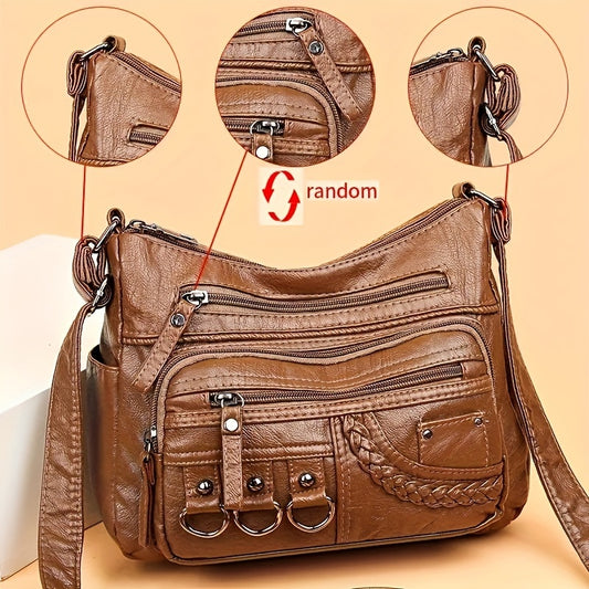 Boston Bag Vintage Style Multi-layer Slant Shoulder Bag For Men Women, Daypacks, Fashionable Wheat Pattern Crossbody Bag