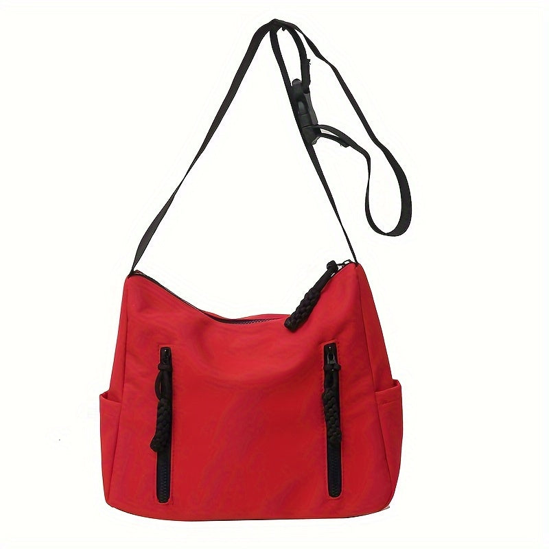 Large Capacity Shoulder Bag For Women, Durable Nylon Casual Bag With Multiple Pockets, Lightweight Travel Tote