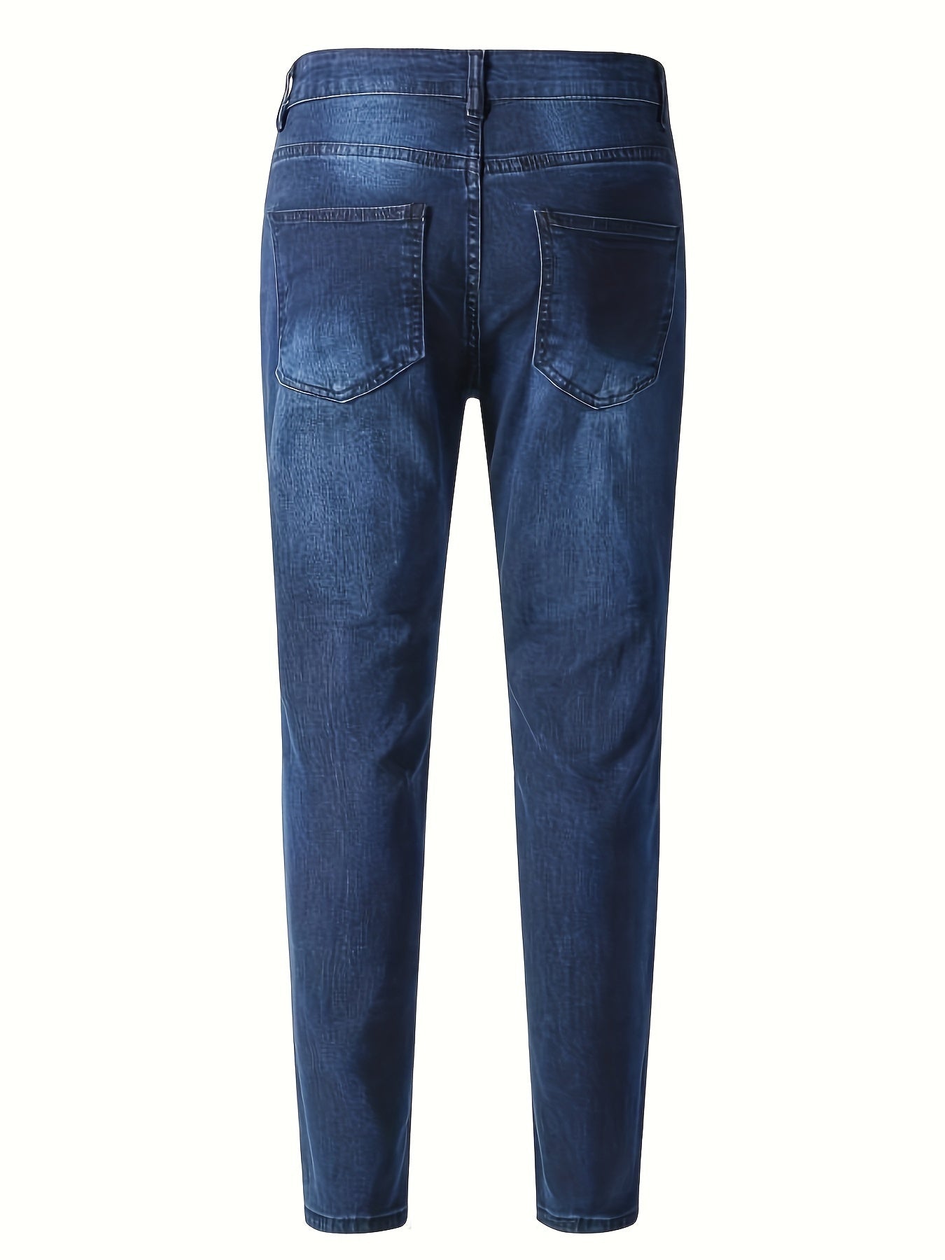Men's Slim Fit Jeans - Stretch Denim, Solid Color, All-Season Wear, Machine Washable