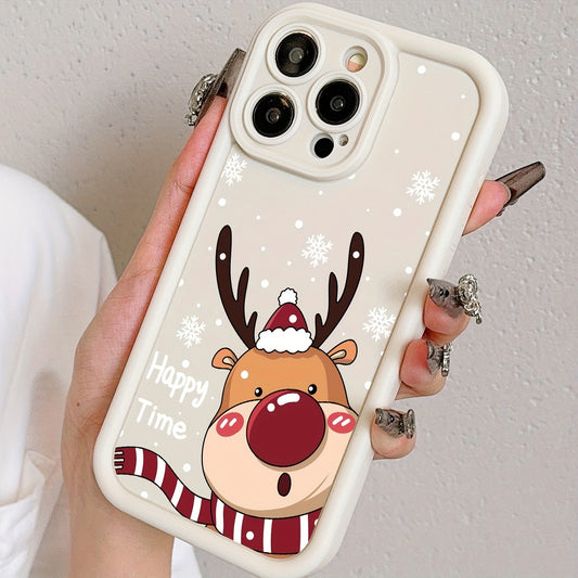 1pcs High Bamboo White Color Printed Christmas Deer All-Round Protective Phone Case Suitable for Iphone7 8 X XS XR 11 12 13 14 15 16 PRO PLUS PROMAX