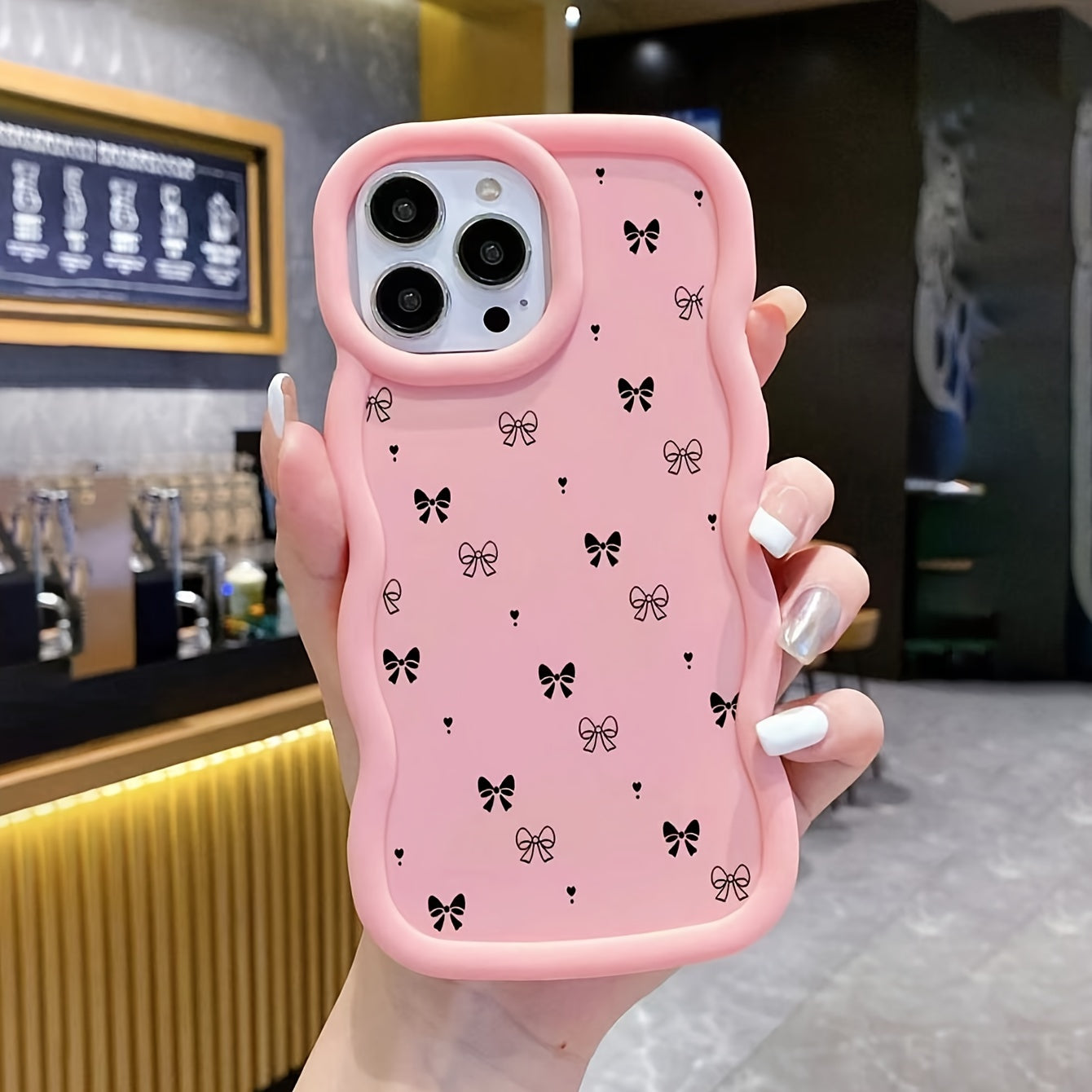 3 Pieces of Large Wave Edge Bow Silicone Anti-Fall Mobile Phone Case Suitable for Apple Mobile Phone