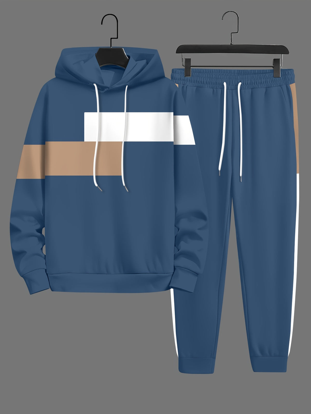 2-piece Color Block Men's Casual Tracksuit Set, Casual Long Sleeve Drawstring Hoodie And Jogging Pants Set For Gym Workout Running, Spring And Autumn
