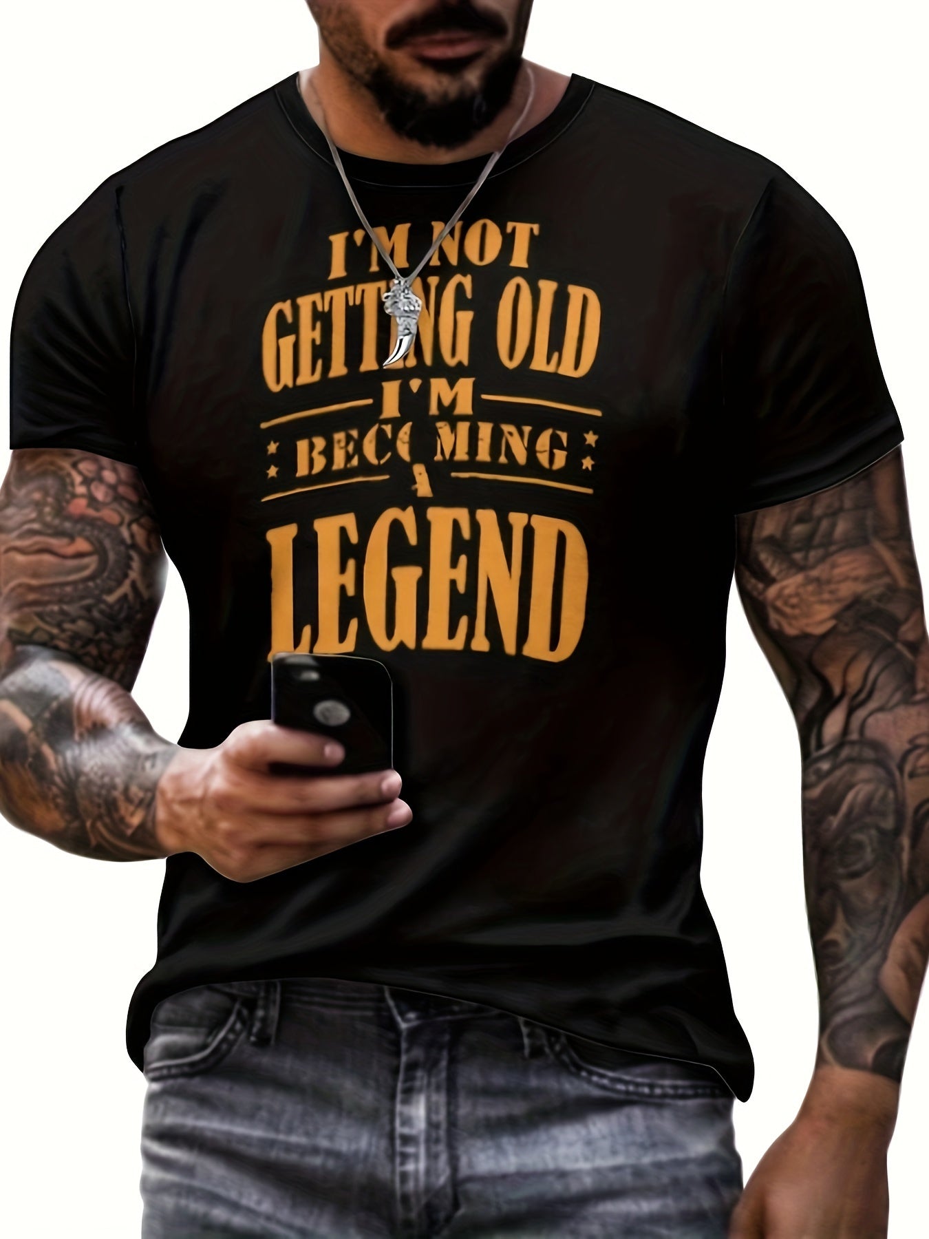 "I'm Becoming A Legend" Print Crew Neck T-shirt For Men, Casual Short Sleeve Top, Men's Novelty Tee For Summer Outing