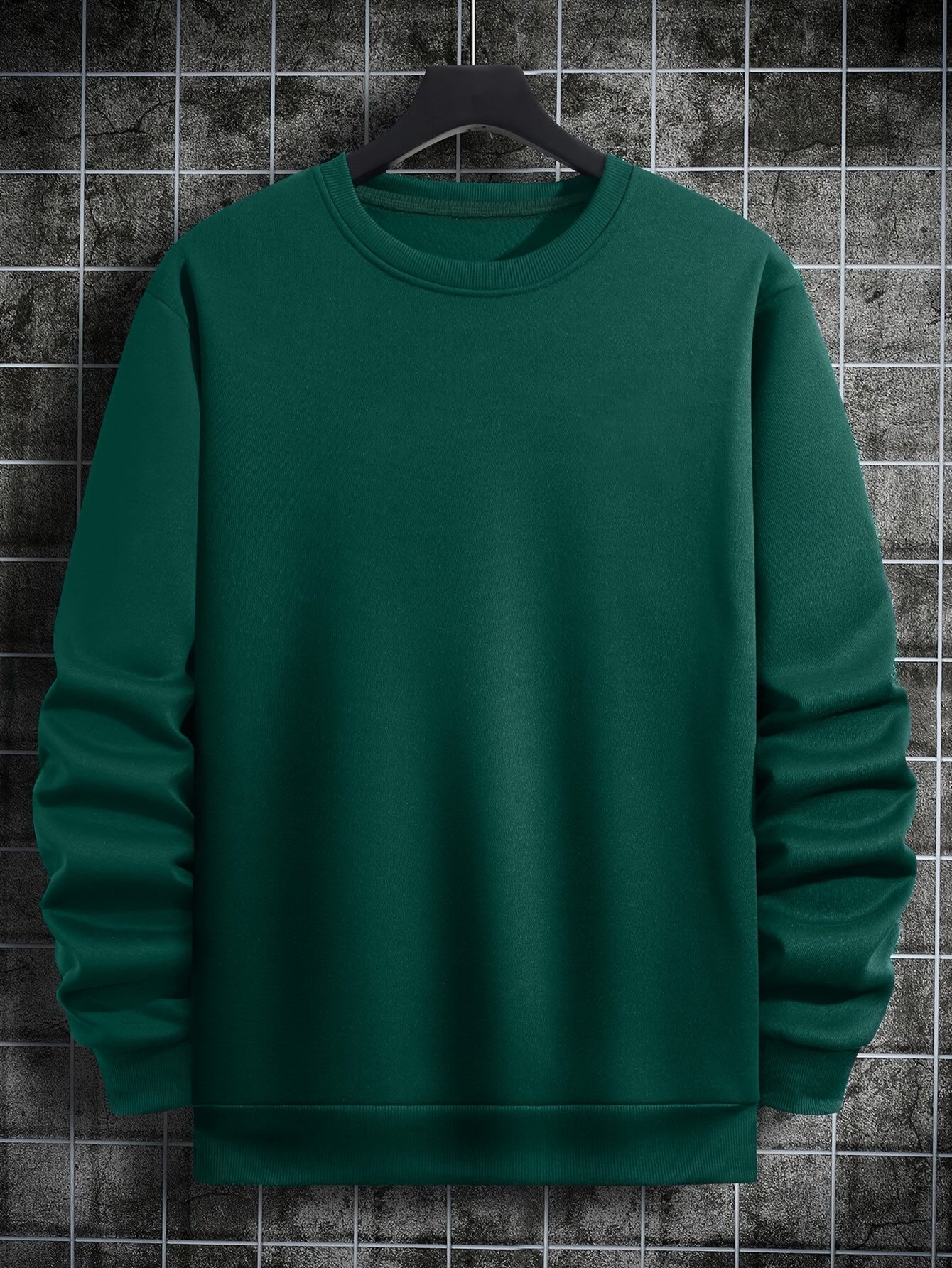 Men's Casual Crew Neck Sweatshirt Solid Color Loose Fit Polyester Knit Slight Stretch Active Pullover