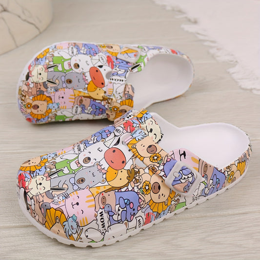 Women's Vibrant Summer EVA Clogs with Cartoon Design - Lightweight, Comfortable Slip-On Platform Shoes for Garden & Beach Wear, Perfect for Warm Weather