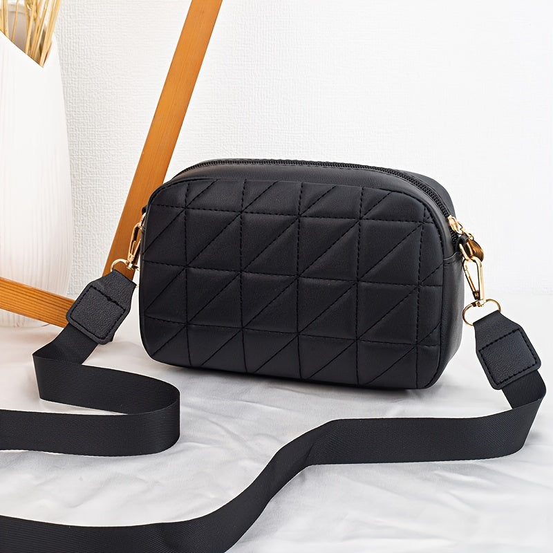 Plaid Pattern PU Leather Shoulder Bag with Removable Strap, Fashion Crossbody Messenger Bag with Zipper Closure and Polyester Lining for Daily Essentials - Guangzhou Crafted