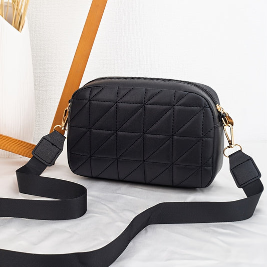 Plaid Pattern PU Leather Shoulder Bag with Removable Strap, Fashion Crossbody Messenger Bag with Zipper Closure and Polyester Lining for Daily Essentials - Guangzhou Crafted