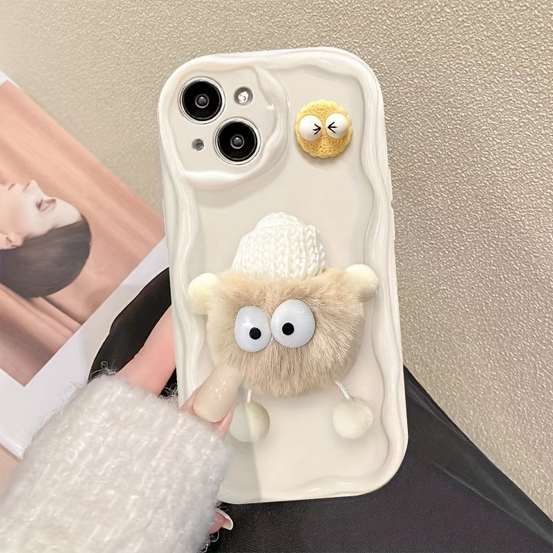 Plush Coal Ball Three-dimensional Doll Case for iPhone 15 PRO MAX Mobile Phone Case 15 Plus Suitable for Apple 14 Soft 13 Set 14PRO Full Package 12 Anti-fall 15PRO Little Fresh 11 Frosted 11promax Cute 15