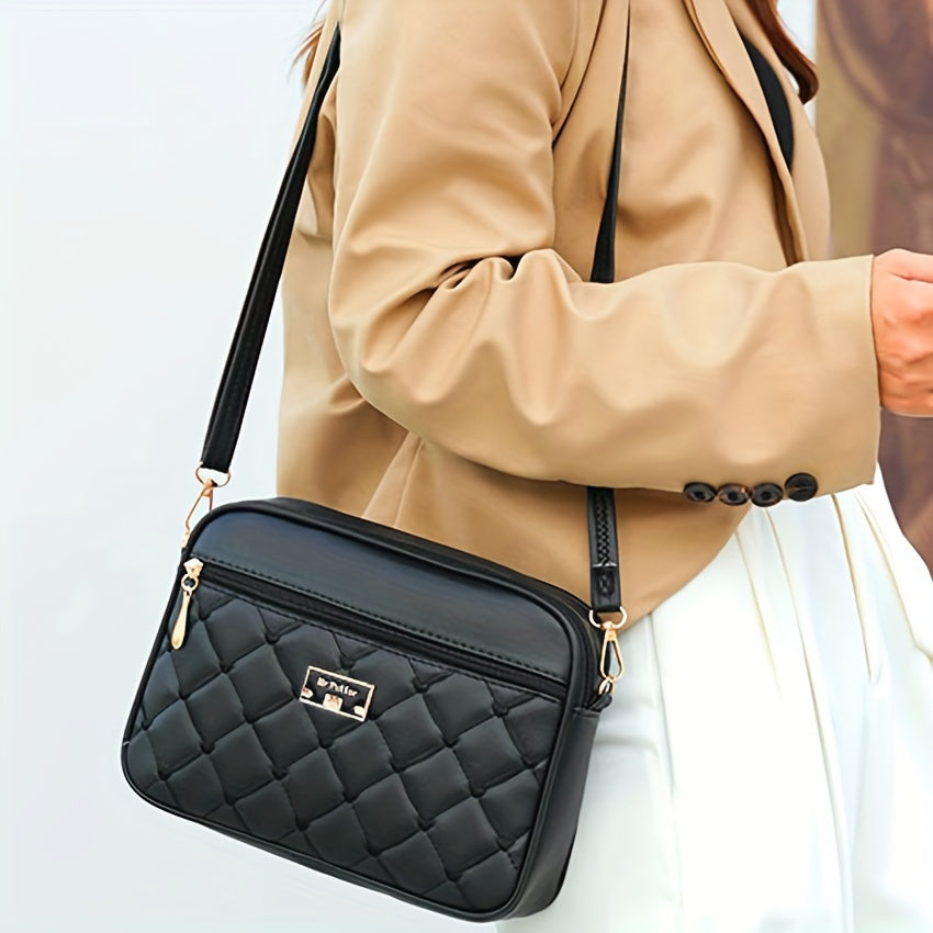 Stylish Argyle Quilted Shoulder Bag, Women's Small Shoulder Bag, Fashion PU Leather Handbag Square Purse