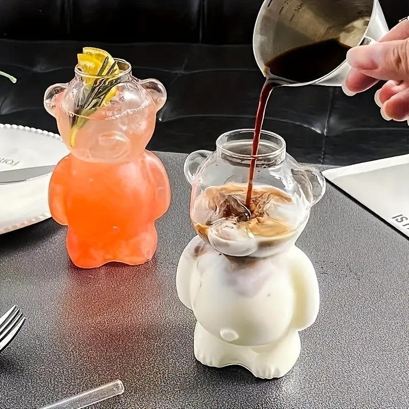 1pc Cocktail Glass Bear Shape Insulated Cute Teddy Bear Glass, Multipurpose Latte, Juice, Milk, Water Cup, Hand Wash Only, Reusable Tall Glass Beverage Container