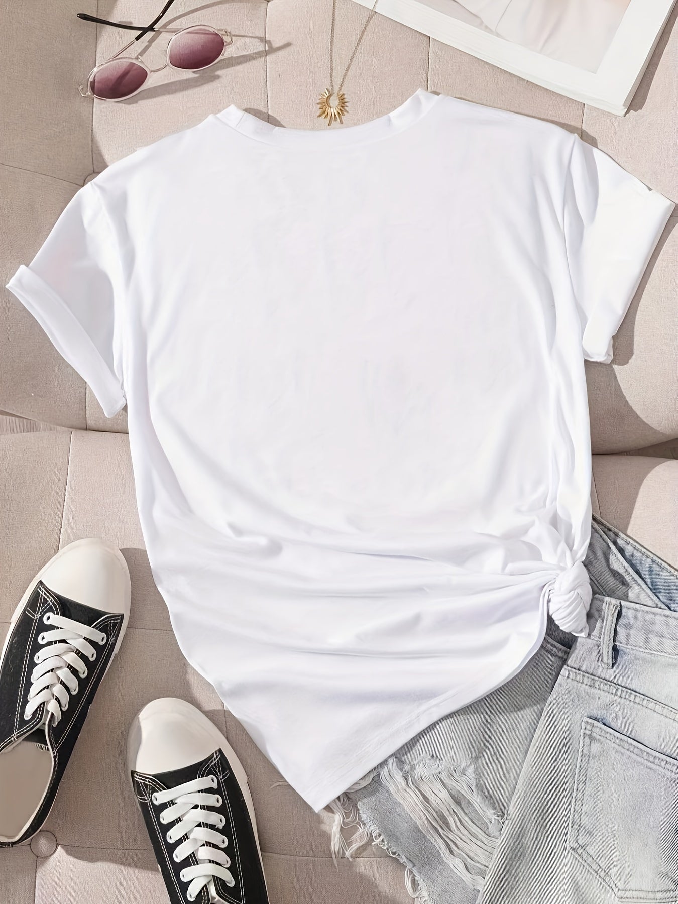 Letter Print Crew Neck T-Shirt, Casual Short Sleeve T-Shirt For Spring & Summer, Women's Clothing