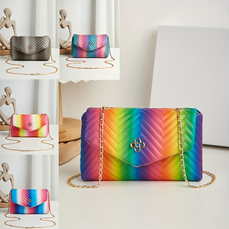 Chic Rainbow Mini Crossbody Bag for Women - Lightweight, Fashionable Wave Embossed Design with Detachable Strap, Magnetic Closure - Available in Multiple Colors