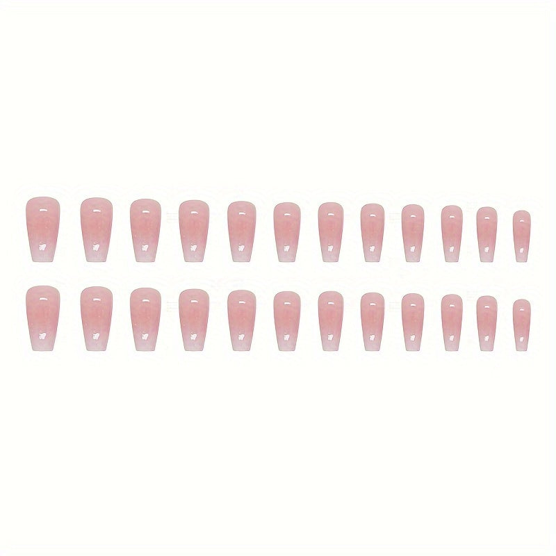 24pcs Glossy Long Ballerina Fake Nails, White And Pinkish Gradient Press On Nails, Gentle False Nails For Women Girls